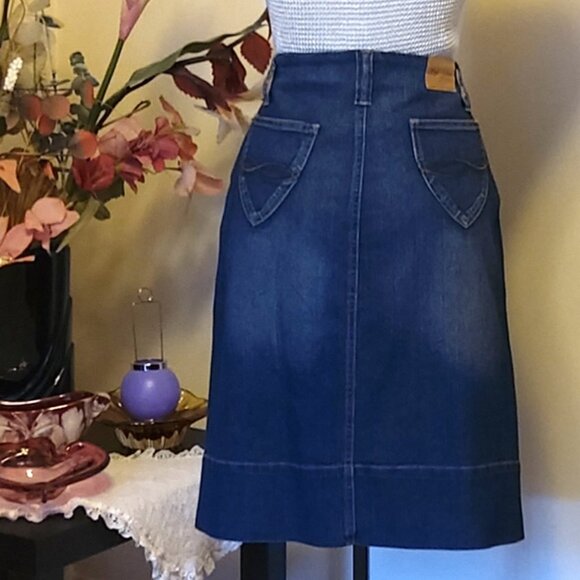 NWT Women’s Navy Blue Stretch Cotton Chic Midi Denim Skit Size 8 12 16 - Picture 4 of 6